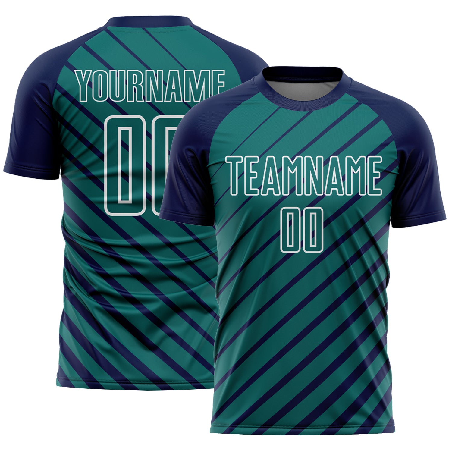 Custom Navy Teal-White Lines Sublimation Soccer Uniform Jersey