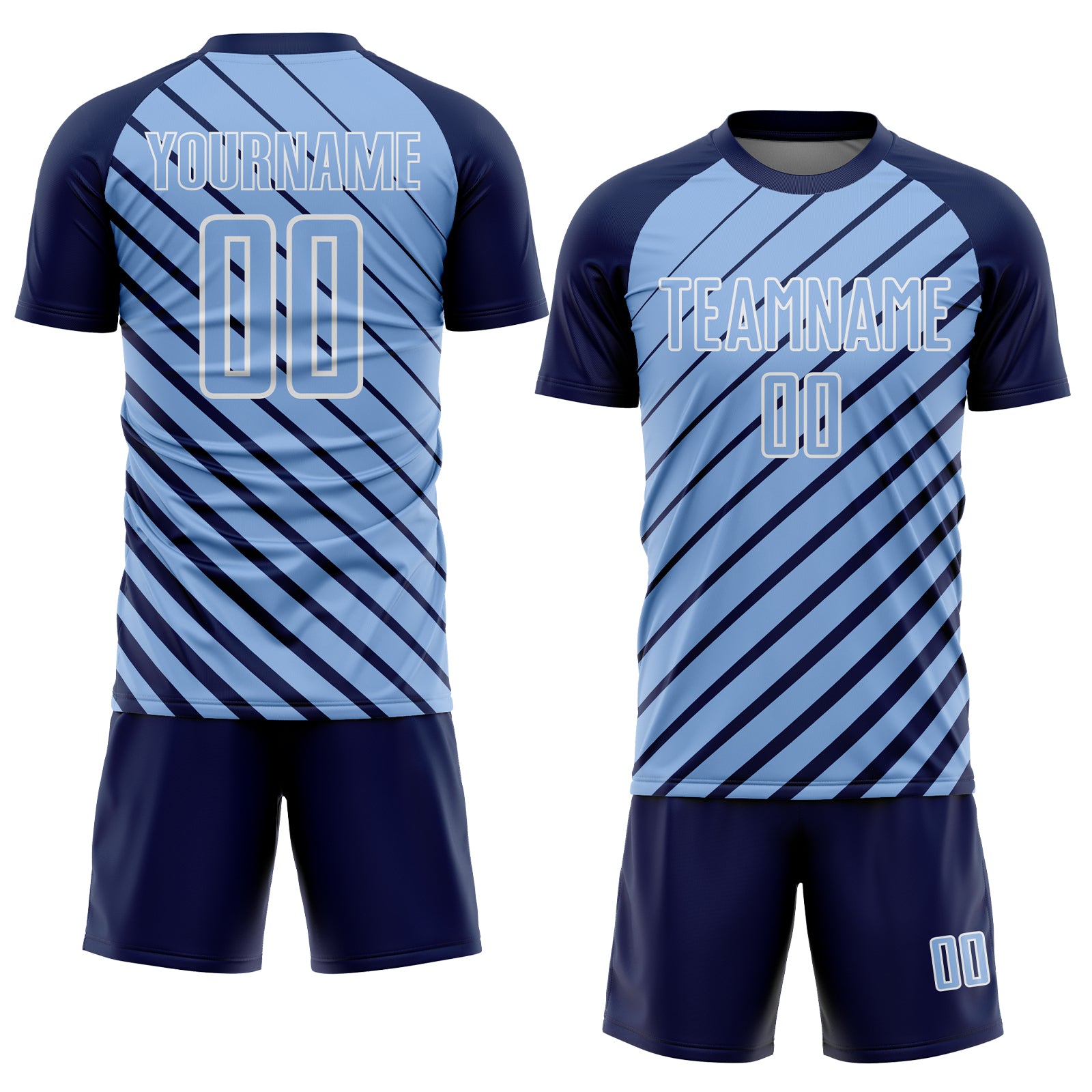 Custom Navy Light Blue-White Lines Sublimation Soccer Uniform Jersey