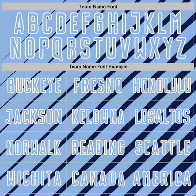 Custom Navy Light Blue-White Lines Sublimation Soccer Uniform Jersey