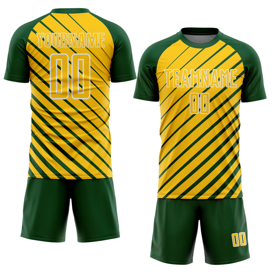 Custom Green Yellow-White Lines Sublimation Soccer Uniform Jersey