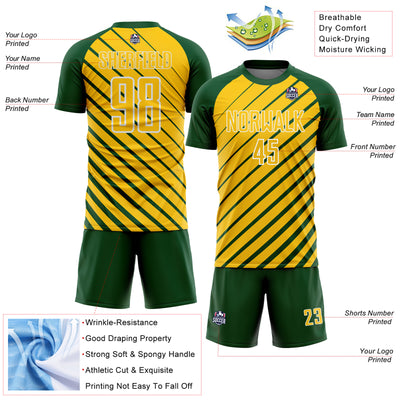 Custom Green Yellow-White Lines Sublimation Soccer Uniform Jersey