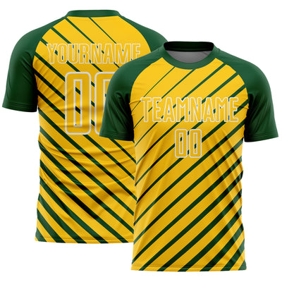Custom Green Yellow-White Lines Sublimation Soccer Uniform Jersey
