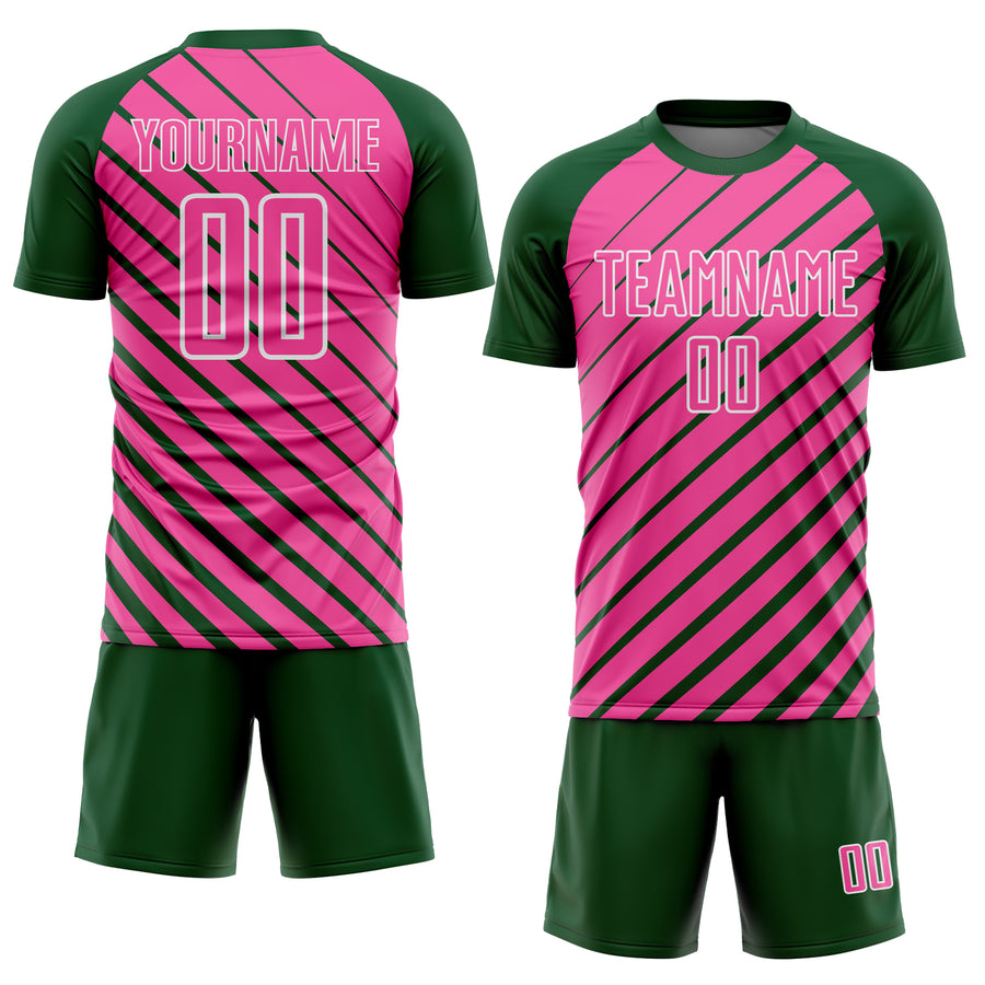 Custom Green Pink-White Lines Sublimation Soccer Uniform Jersey