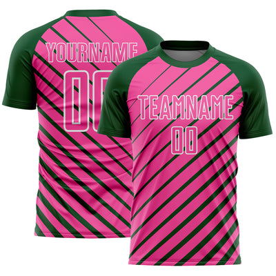 Custom Green Pink-White Lines Sublimation Soccer Uniform Jersey