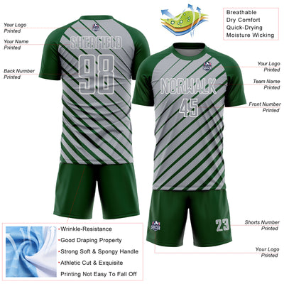 Custom Green Gray-White Lines Sublimation Soccer Uniform Jersey