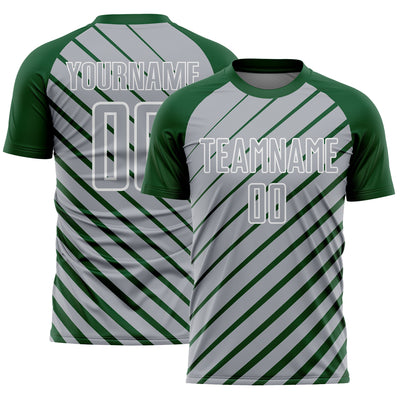 Custom Green Gray-White Lines Sublimation Soccer Uniform Jersey