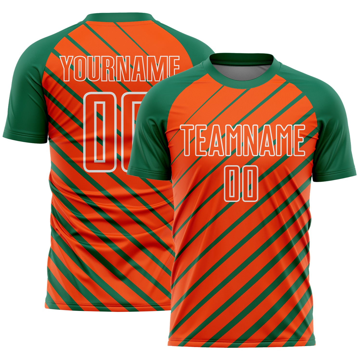 Custom Kelly Green Orange-White Lines Sublimation Soccer Uniform Jersey