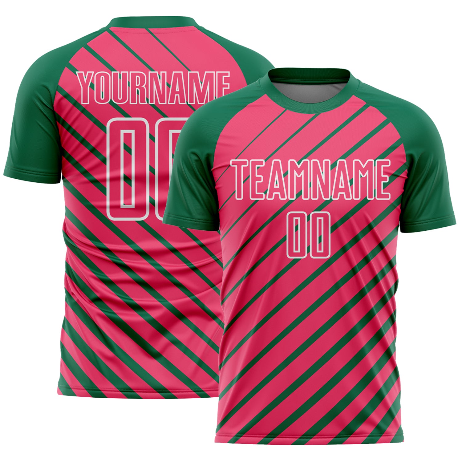 Custom Kelly Green Neon Pink-White Lines Sublimation Soccer Uniform Jersey