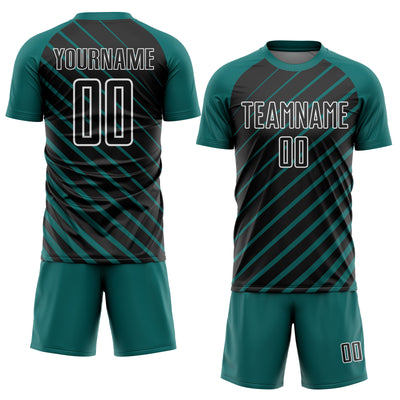 Custom Teal Black-White Lines Sublimation Soccer Uniform Jersey