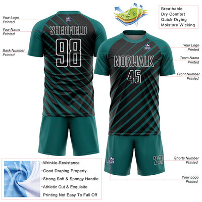 Custom Teal Black-White Lines Sublimation Soccer Uniform Jersey