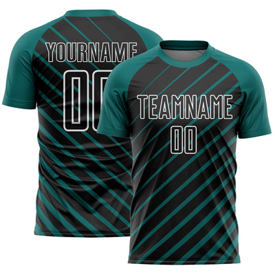 Custom Teal Black-White Lines Sublimation Soccer Uniform Jersey