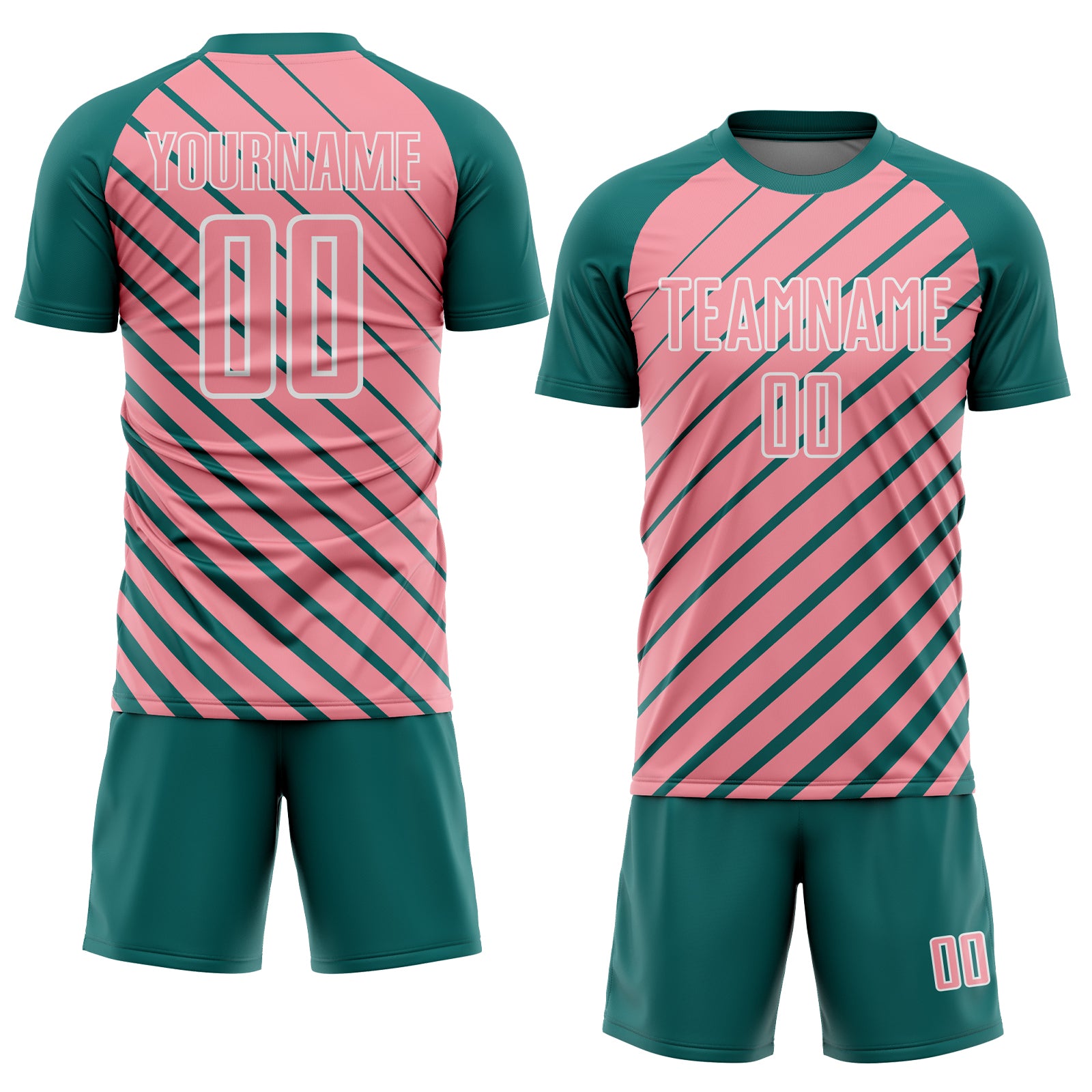 Custom Teal Medium Pink-White Lines Sublimation Soccer Uniform Jersey