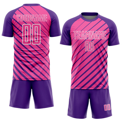 Custom Purple Pink-White Lines Sublimation Soccer Uniform Jersey