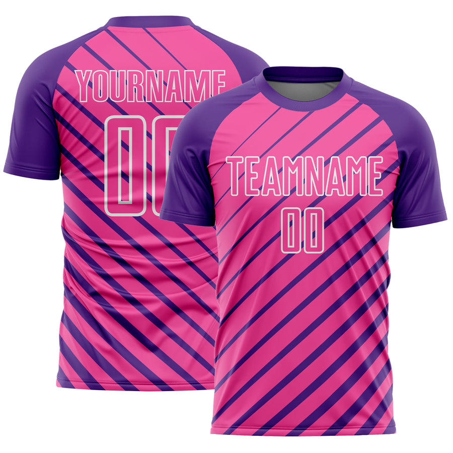 Custom Purple Pink-White Lines Sublimation Soccer Uniform Jersey