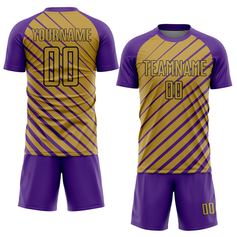 Custom Purple Old Gold-Black Lines Sublimation Soccer Uniform Jersey