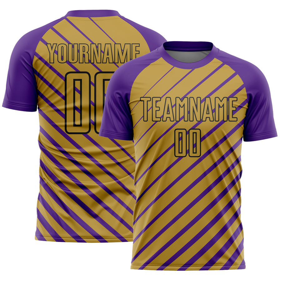 Custom Purple Old Gold-Black Lines Sublimation Soccer Uniform Jersey