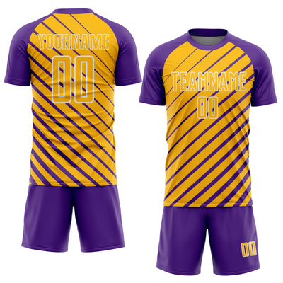 Custom Purple Gold-White Lines Sublimation Soccer Uniform Jersey