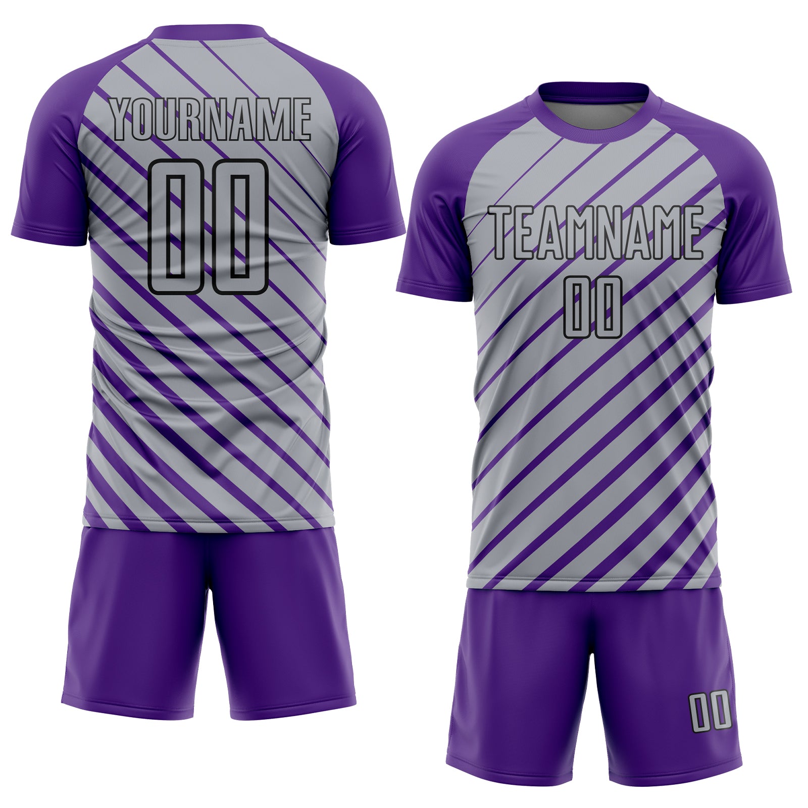 Custom Purple Gray-Black Lines Sublimation Soccer Uniform Jersey