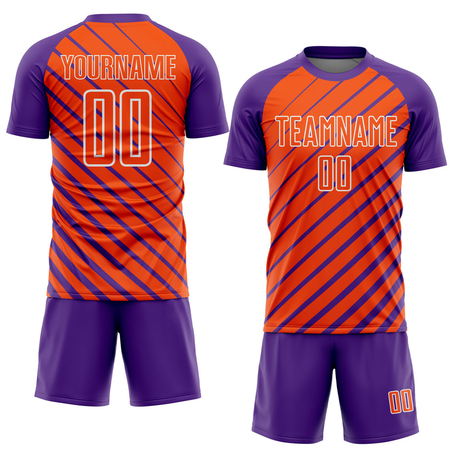 Custom Purple Orange-White Lines Sublimation Soccer Uniform Jersey