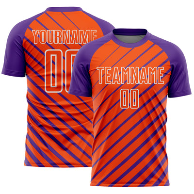 Custom Purple Orange-White Lines Sublimation Soccer Uniform Jersey