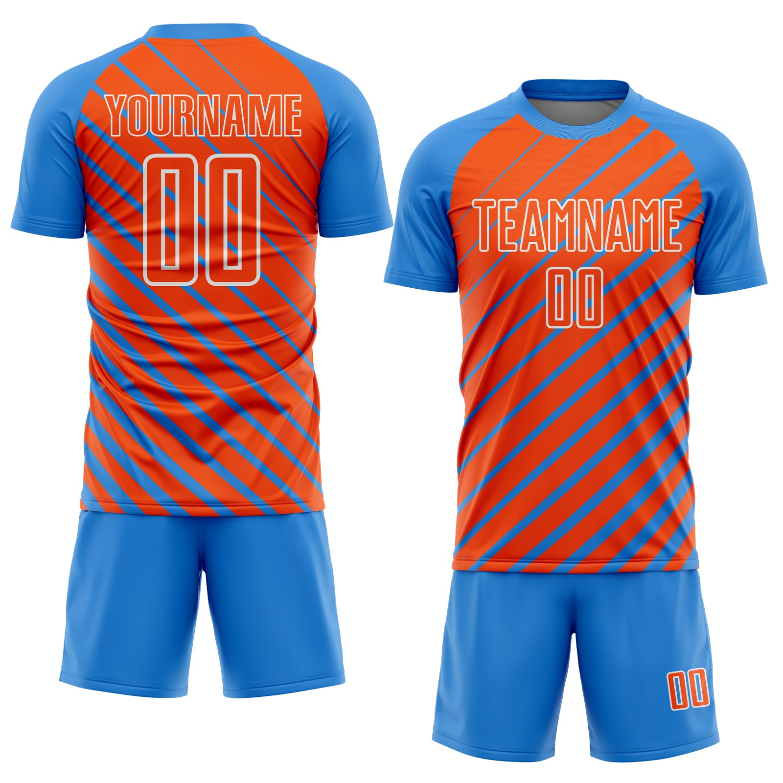 Custom Powder Blue Orange-White Lines Sublimation Soccer Uniform Jersey
