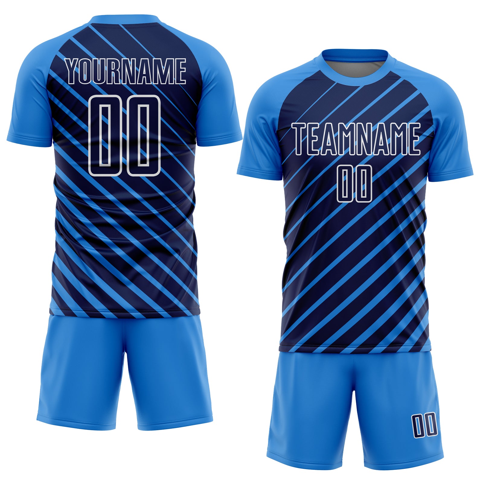 Custom Powder Blue Navy-White Lines Sublimation Soccer Uniform Jersey