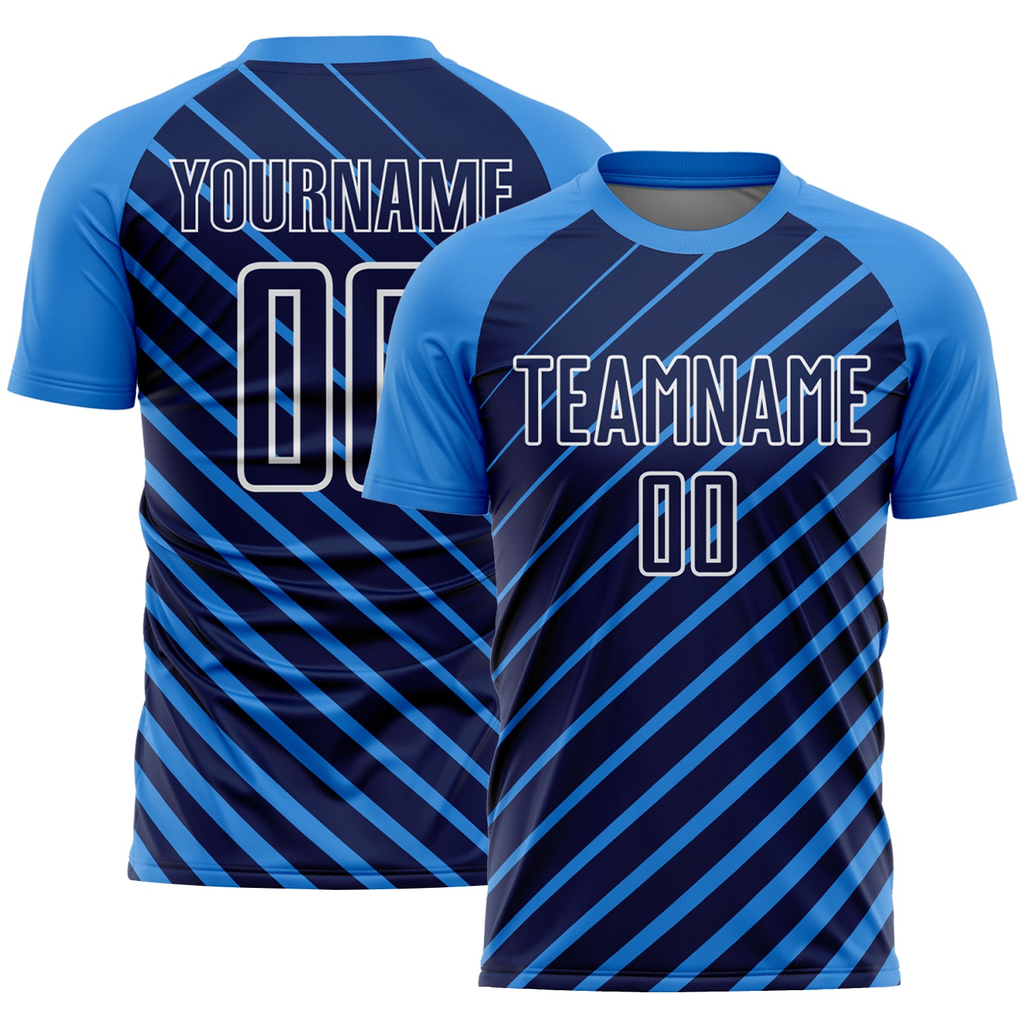 Custom Powder Blue Navy-White Lines Sublimation Soccer Uniform Jersey