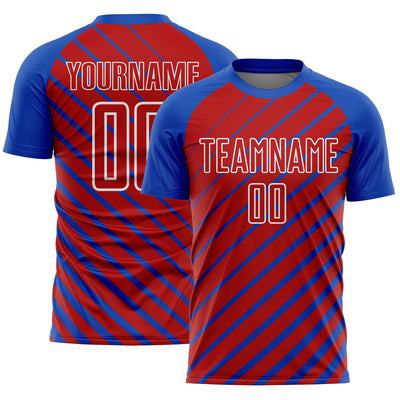 Custom Thunder Blue Red-White Lines Sublimation Soccer Uniform Jersey