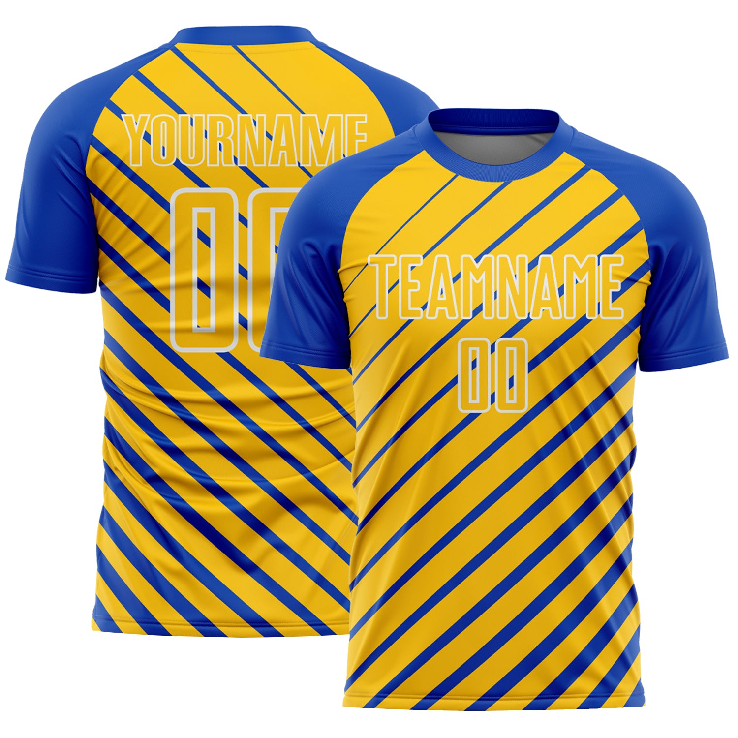 Custom Thunder Blue Yellow-White Lines Sublimation Soccer Uniform Jersey