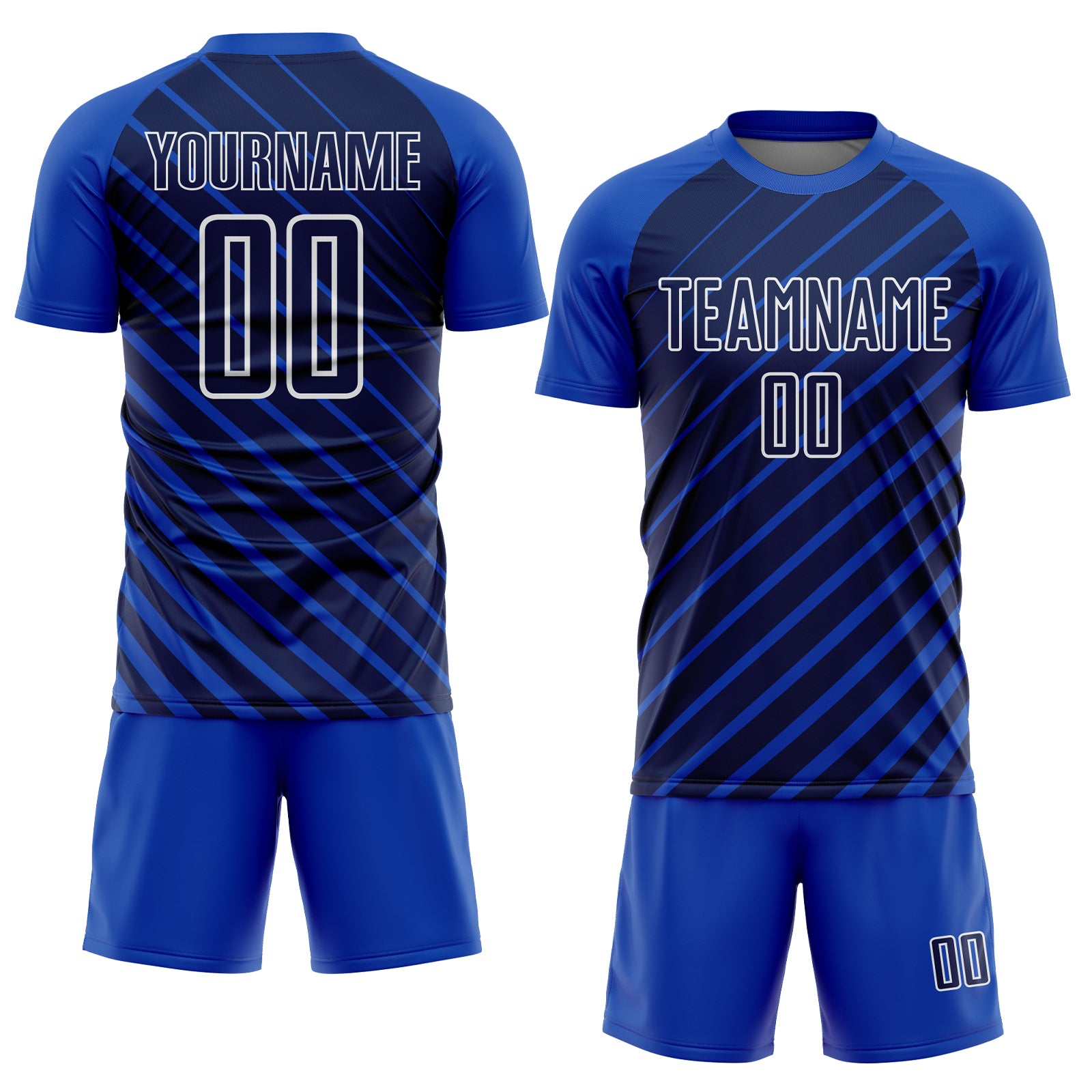 Custom Thunder Blue Navy-White Lines Sublimation Soccer Uniform Jersey