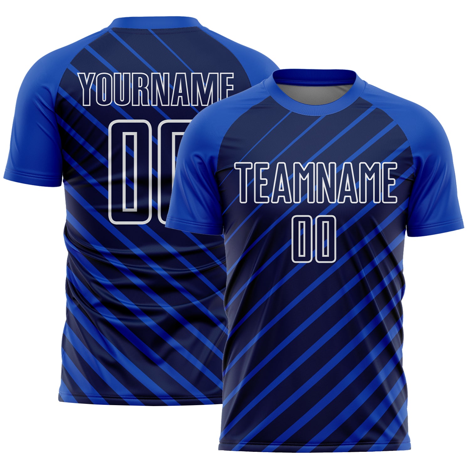 Custom Thunder Blue Navy-White Lines Sublimation Soccer Uniform Jersey