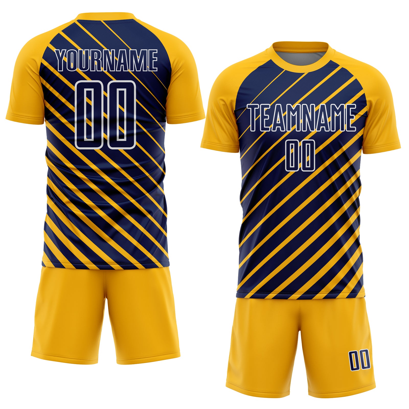Custom Gold Navy-White Lines Sublimation Soccer Uniform Jersey