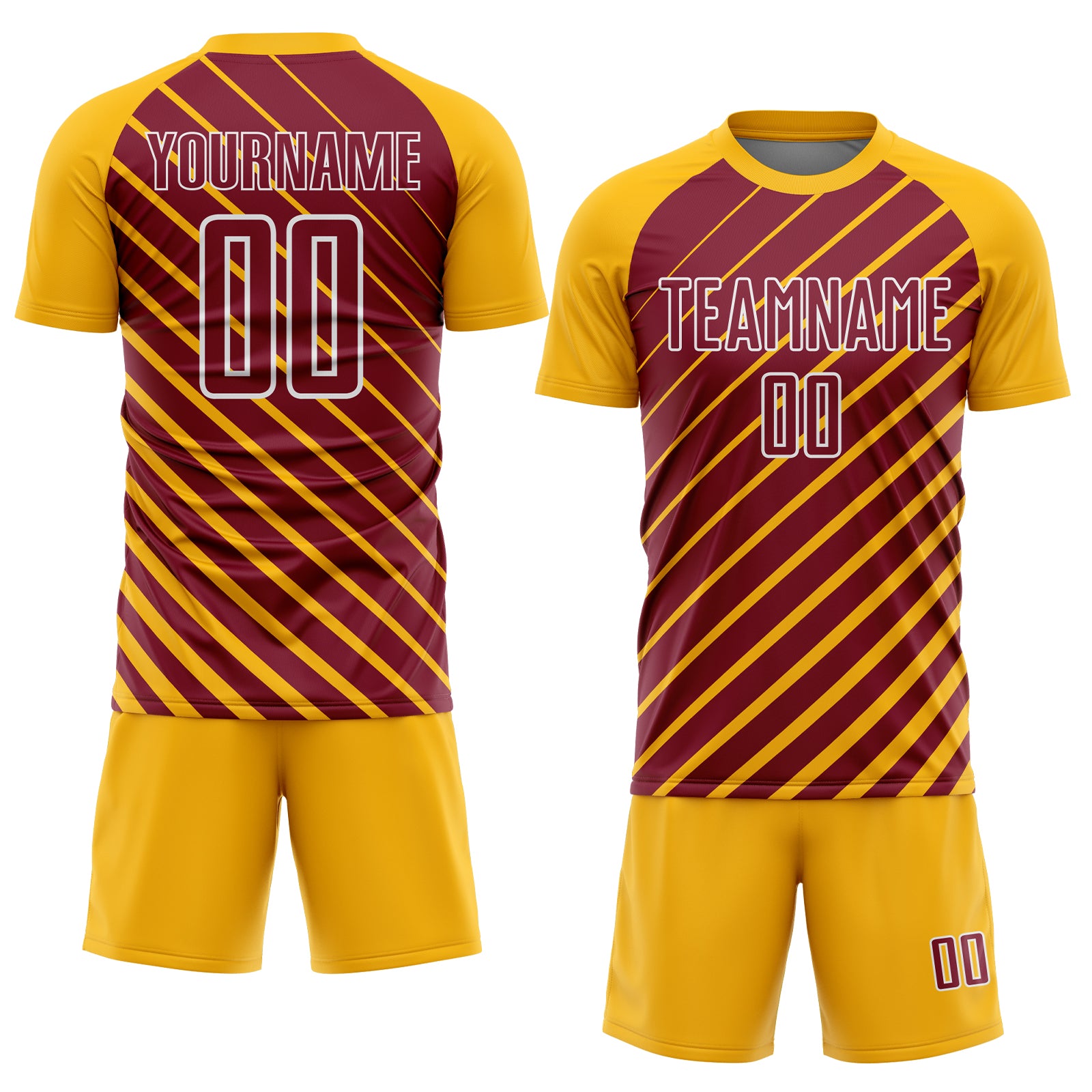 Custom Gold Crimson-White Lines Sublimation Soccer Uniform Jersey