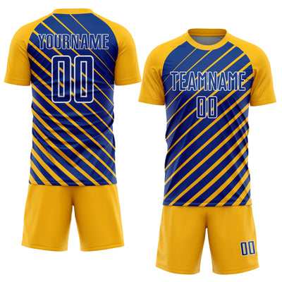 Custom Gold Royal-White Lines Sublimation Soccer Uniform Jersey