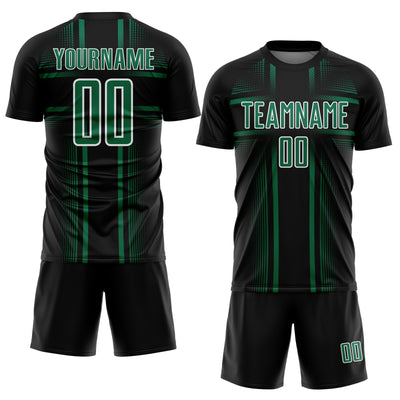 Custom Black Kelly Green-White Lines Sublimation Soccer Uniform Jersey