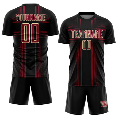Custom Black Crimson-Cream Lines Sublimation Soccer Uniform Jersey