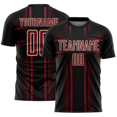 Custom Black Crimson-Cream Lines Sublimation Soccer Uniform Jersey