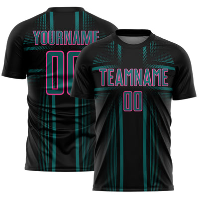 Custom Black Teal-Pink Lines Sublimation Soccer Uniform Jersey