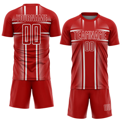 Custom Red White Lines Sublimation Soccer Uniform Jersey