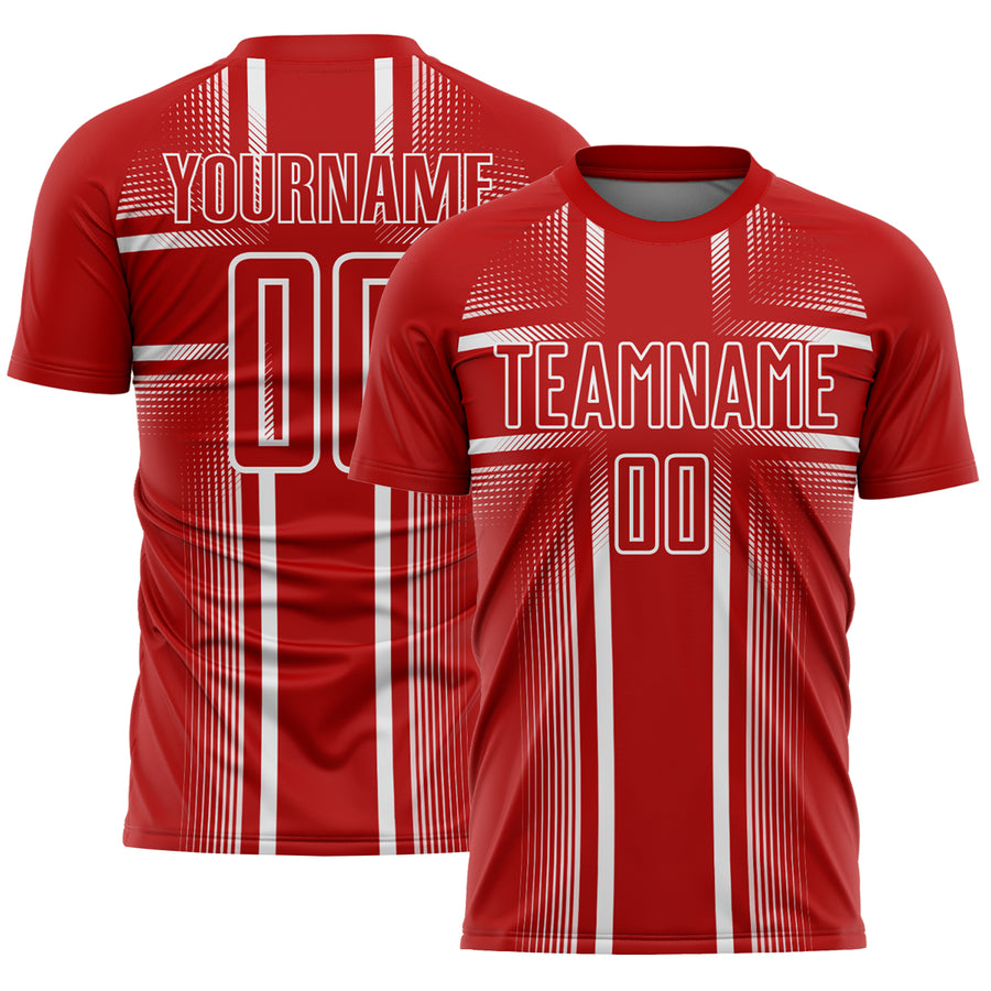Custom Red White Lines Sublimation Soccer Uniform Jersey