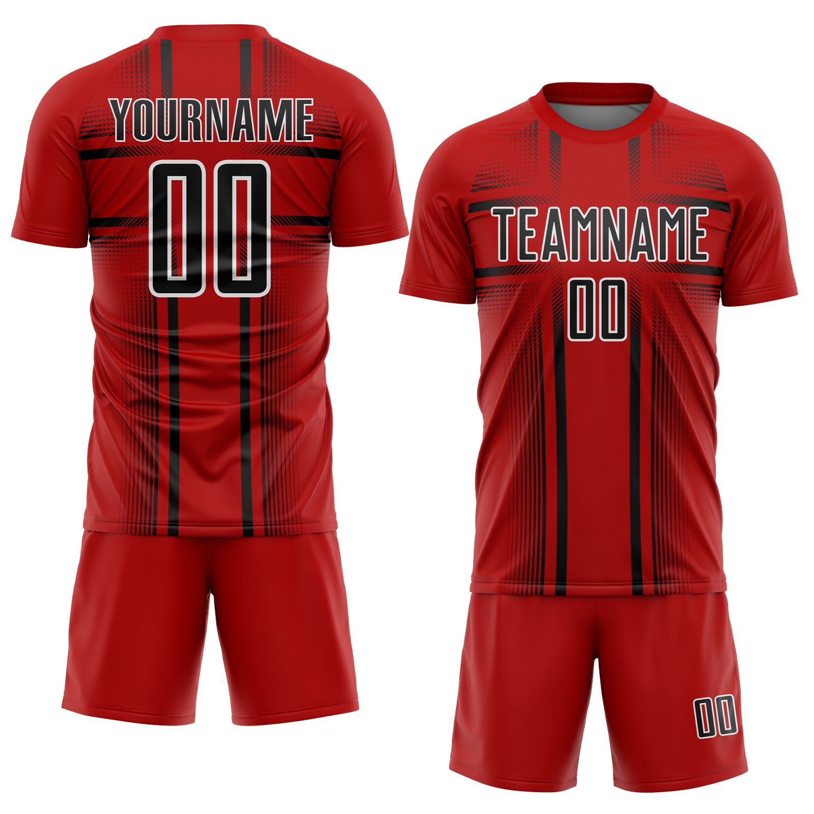 Custom Red Black-White Lines Sublimation Soccer Uniform Jersey