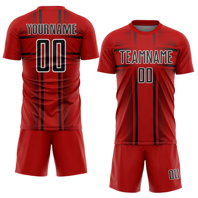 Custom Red Black-White Lines Sublimation Soccer Uniform Jersey