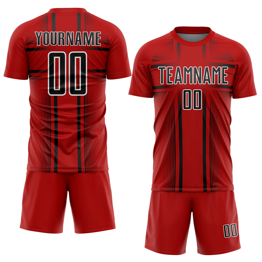Custom Red Black-White Lines Sublimation Soccer Uniform Jersey