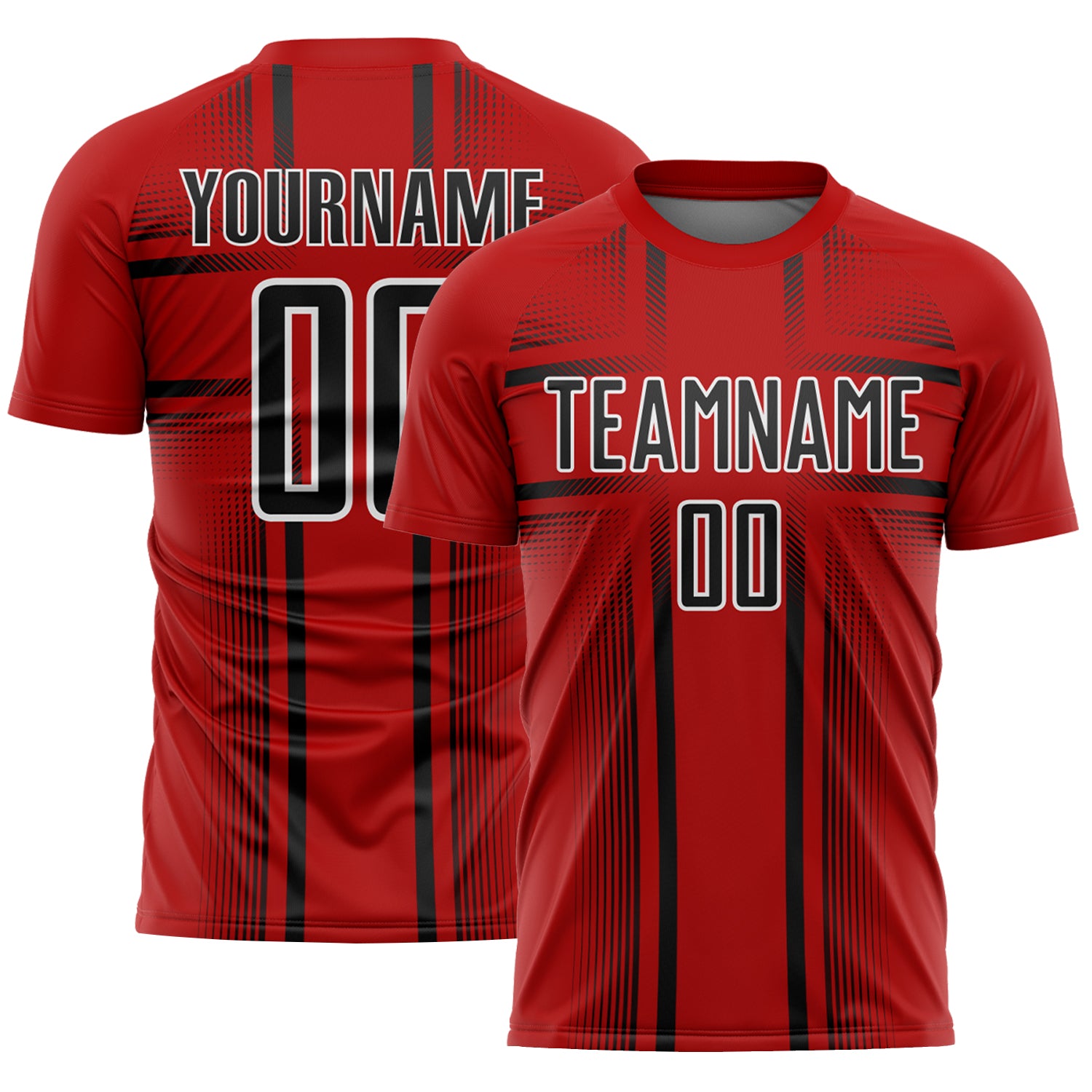 Custom Red Black-White Lines Sublimation Soccer Uniform Jersey