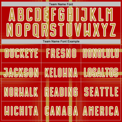 Custom Red Old Gold-White Lines Sublimation Soccer Uniform Jersey