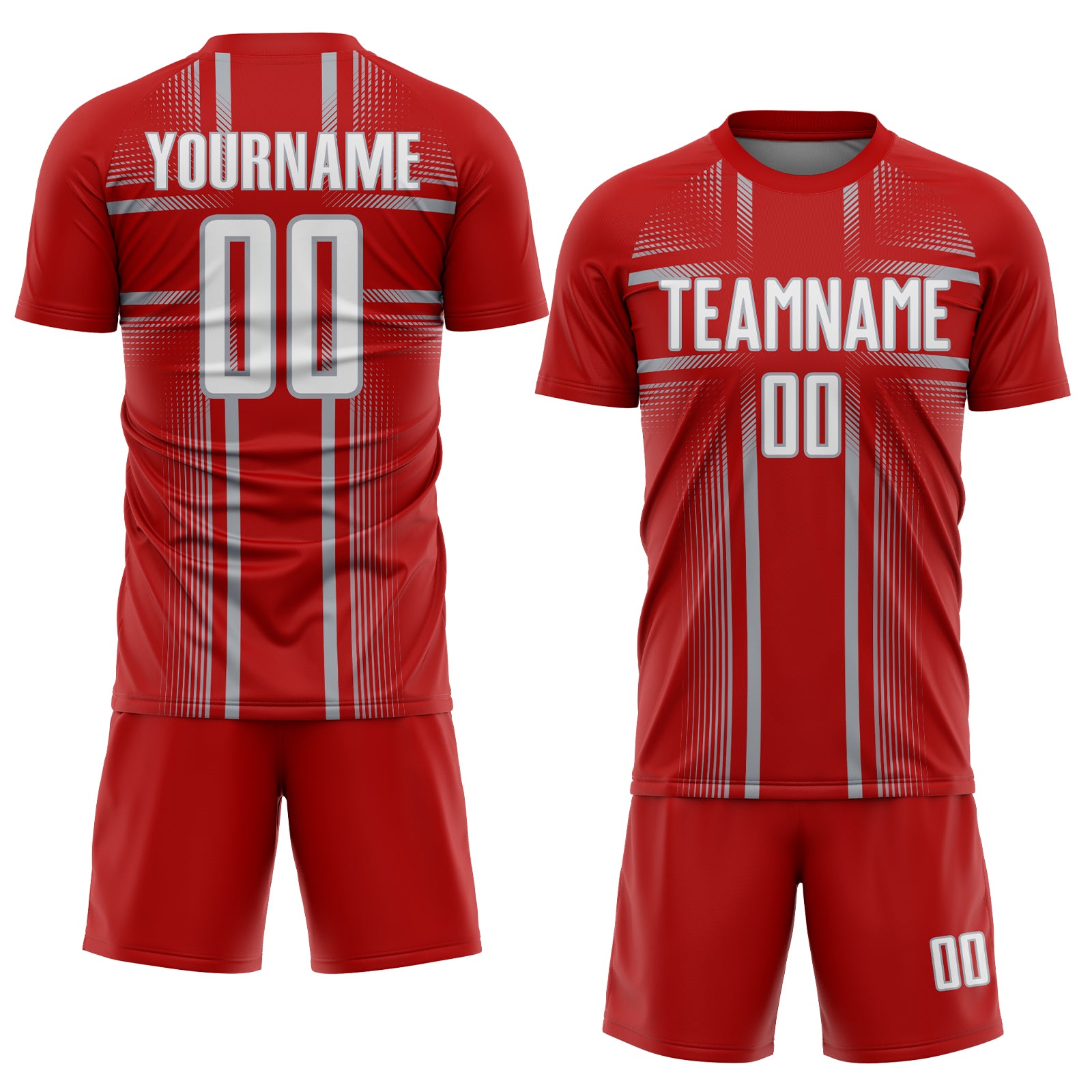 Custom Red White-Gray Lines Sublimation Soccer Uniform Jersey