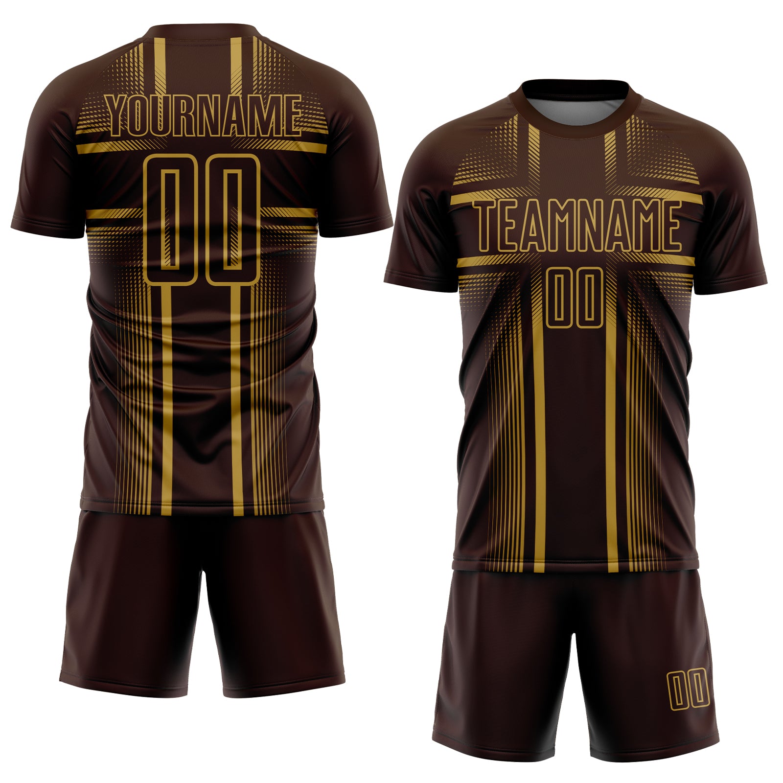 Custom Brown Old Gold Lines Sublimation Soccer Uniform Jersey