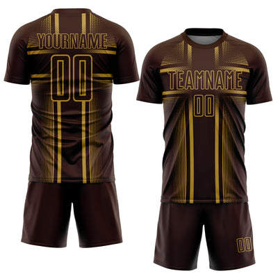 Custom Brown Old Gold Lines Sublimation Soccer Uniform Jersey