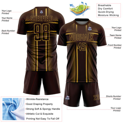 Custom Brown Old Gold Lines Sublimation Soccer Uniform Jersey