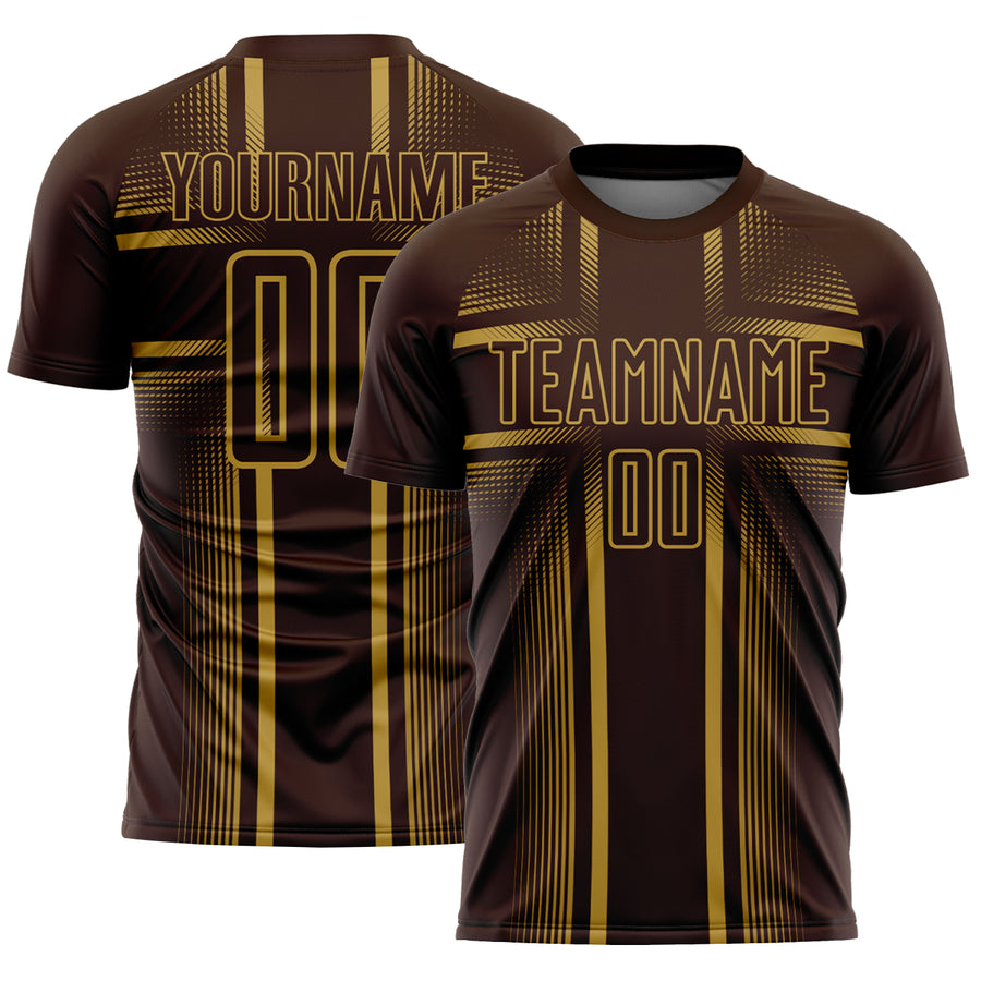 Custom Brown Old Gold Lines Sublimation Soccer Uniform Jersey